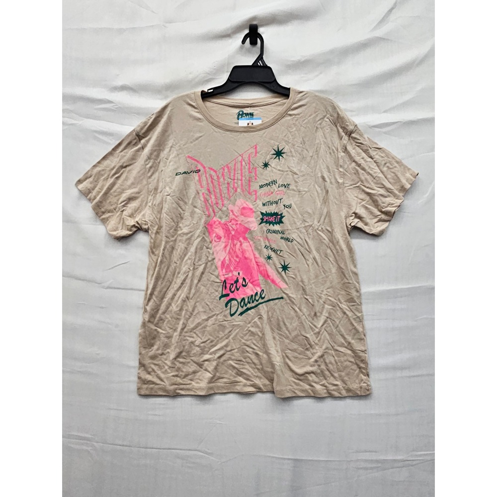 David Bowie Womens Let's Dance Graphic T-Shirt Tan Cotton Casual Size Large